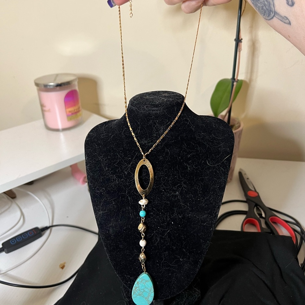 paparazzi Gold-Tone Necklace with Turquoise Teardrop and Bead Accents